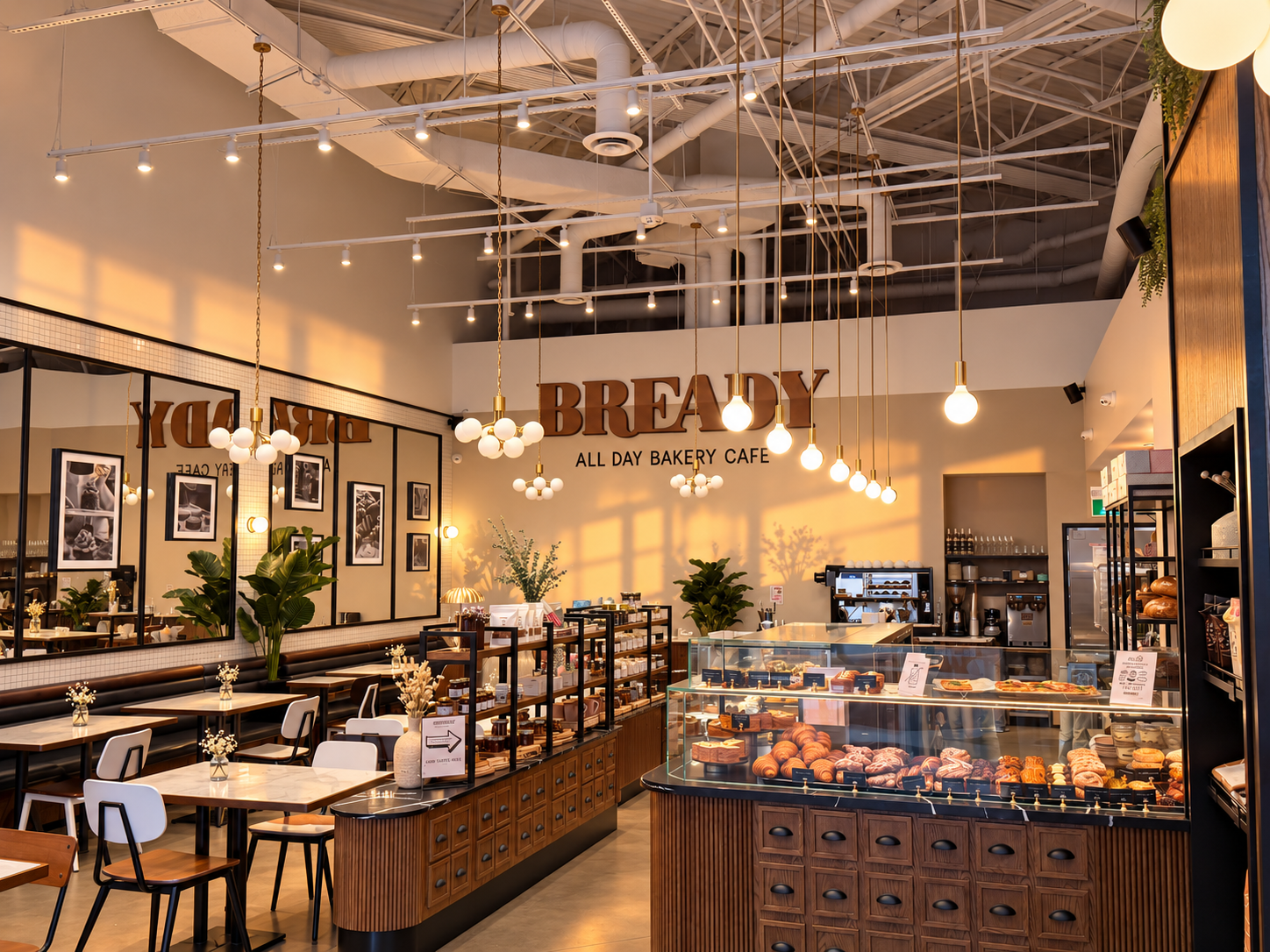 Inside Bready Vaughan Mills — pastry cases, apothecary drawers and warm pendants
